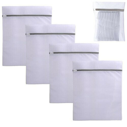 洗濯ネット4個 ランドリーネット ランドリーバッグ 30cm×40cm 洗濯ネット ブラジャー 毛布 布団 旅行 洗濯 (ホワイト)