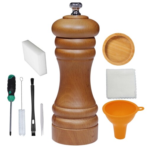 木製 ソルトグラインダー 手挽き 15cm 粗さ調節可能 セラミック製グラインダー（取り外し可・水洗いOK..