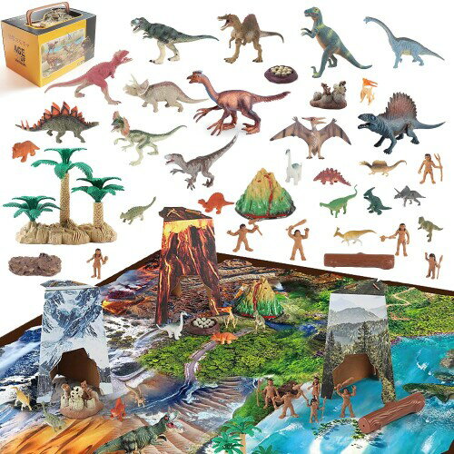 UQTOO 恐竜フィギュアセット 子供 定番おもちゃ 大型マップ 付属 男の子 女の子 誕生日のプレゼント クリスマスプレゼント 恐竜遊び 恐竜おもちゃ