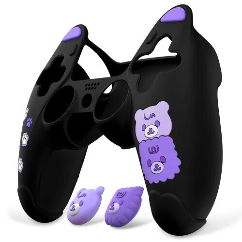 アルメリアセカンドストアのPlayVital ps5コントローラーに対応用シリコンカバー、可愛いクマスタイルカバー付けたまま充電ステーションにも対応し、サムスティックキャップ&タッチパッドシール付属しています｜アングル2