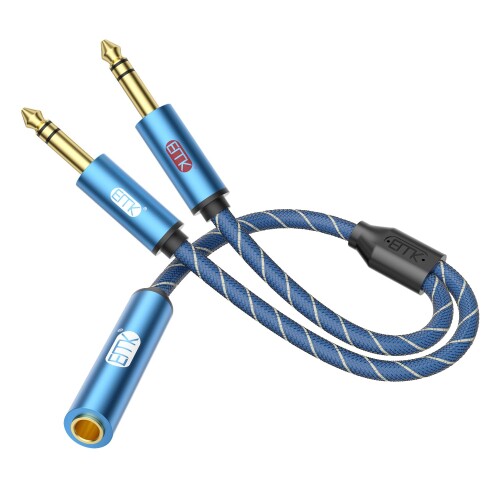 EMK 6.35mm Yスプリッター シールドケーブル 1/4 inch TRSステレオ ケーブル 2オス to 1メス ギター/ベース/アンプ/ミキサー/キーボード/スピーカー用(30cm)