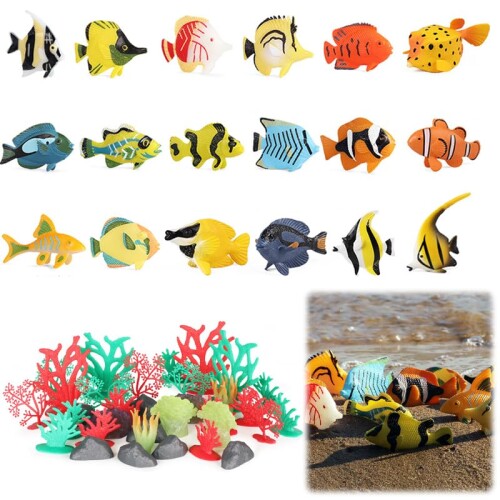 AAGWW リアルな海洋生物模型 おもちゃのセット ミニフィギュア モデルおもちゃ 熱帯魚 サンゴ 種類が多様である（デザイン：海洋熱帯魚..