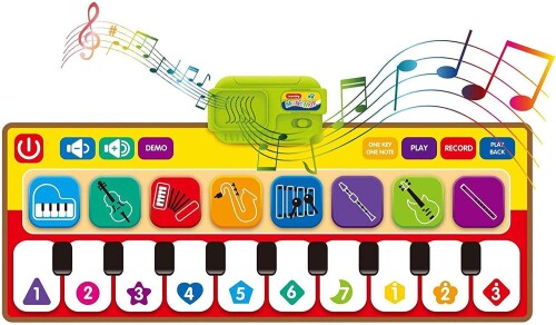 ピアノおもちゃ ピアノマット 知育玩具 子供 メロディマット ミュージックマット10鍵盤 8種類楽器音10種類デモ曲 多機能音楽マット 折り畳み 防水素材 滑り止め 録音 音量調整 男の子 女