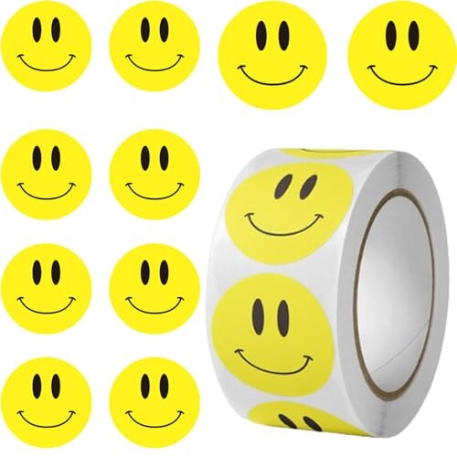 ニコニコ表情円形シール 黄色いハッピーフェイスステッカ ラベル ごほうびシール ご褒美シ 直径25mm 規格1ロール500枚