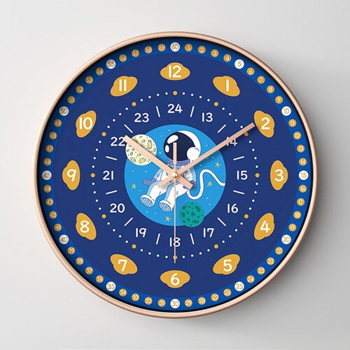 Icycow知育時計 正確な時刻を刻む 漫画柄 壁掛け 掛け時計 子供 知育 見やすい おしゃれ 子供部屋 カラフルな 子どもの掛け時計 キッズ 12インチ 可愛い 静音 連続秒針 丸型（アストロノー