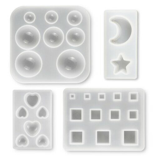 レジン型 ソフトモールド 4個セット 半球 丸玉 キューブ ハート 星月 シリコン モールド アクセサリー パーツ (丸・キューブ)