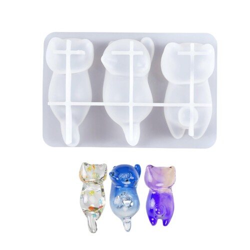 Yuzhiye シリコンモールド ねこ 筆置き レジン型 かわいい 立体 ネコ ペン置き 猫 動物 置物 キーホルダー 粘土 エポキシ樹脂 シリコン型 (3匹の猫)