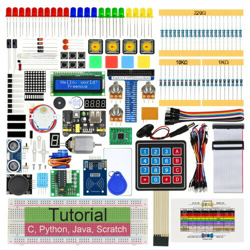 Freenove Raspberry Pi 5 4 B 3 B+ 400 用 RFID スターター キット、541 ページの詳細なチュートリアル、Python C Java スクラッチ コード、204 項目、97 プロジェクト