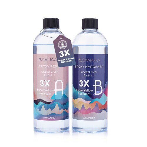SANAAA エポキシ樹脂 二液性レジン液 ハードタイプ レジン液 3X 超黄ばみ防止 、セルフレベリング樹脂..