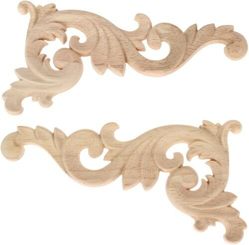 MUXSAM 15*8cm 木彫りデカールコーナー 木製アップリケ 装飾モールディング 波形渦巻模様 家具装飾 飾り棚 壁 ヨーロッパスタイル 北欧風 コーナー デコレーション 未塗装 2枚入り