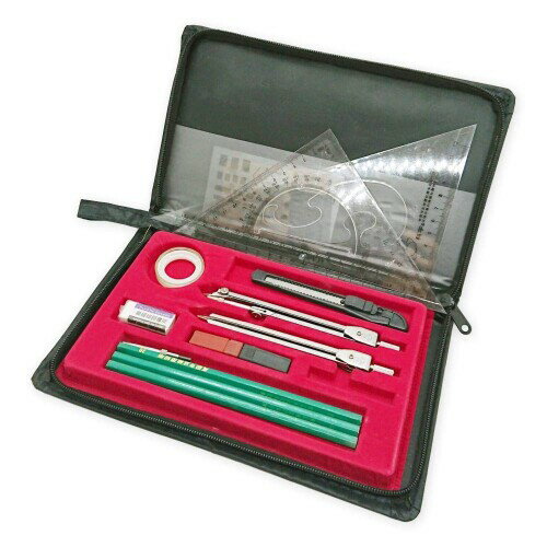(アウプル) 海図 製図 練習 入門 15点 セット 収納 ケース 付 大型 デバイダー コンパス 三角定規 鉛筆