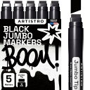 ARTISTRO Jumbo Markers, 5 Jumbo Black Markers, 15mm Jumbo Felt Tip, Acrylic Paint Markers for Rock Painting, Stone, Ceramic, Glass, Wood, Canvas