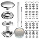 25組入ステンレス鋼バネホックジャンパーホックレザークラフトDIY 手作 (12.5mm 203ツール付き シルバー)