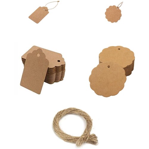 MOCOXYKLXY クラフトタグ 値札 タグ サンキュータグ カード 荷札 糸付き下げ札 麻糸付き 無地 ラベル カー クラフトタグ (サイズ:3CM X 5...