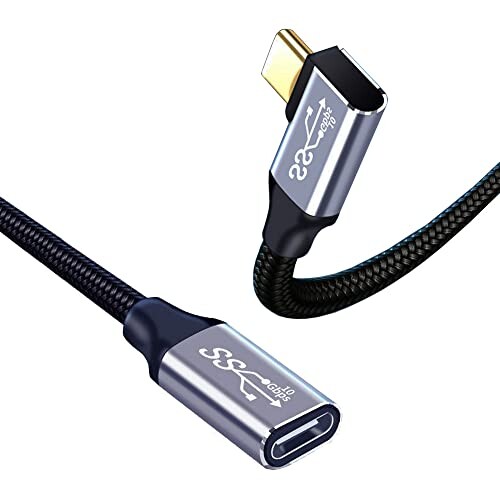 USB-C & USB-C 延長ケーブル L字 0.25M Type-c 延長 USB3.1 Gen2(10Gbps) 100W PD急速充電 高速データ転送 超高耐久ナイロン タイプc 延長コード MacBook Pro/Air、iPad Pro/Air、iPad mini 6、Xperia、AQUOS、Galaxy、Pixel