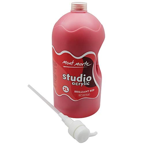 Mont Marte アクリル Brilliant Red 2リットル 2L ポンプ付き 速い乾燥 被覆力強い 学生や芸術家に向き..