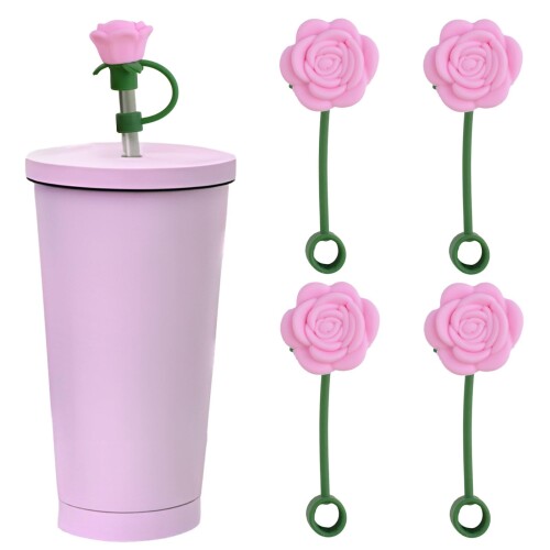 HOMMDECOローズストローカバーキャップ4PCS便利な保護シリコンストローチップキャップ防塵再利用可能なかわいいウォーターボトルアクセサリー9-10mmストロー用ストローデコレーション(パ