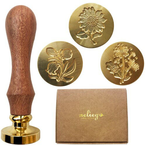 neliege シーリングスタンプ シーリングワックス ヘッド 3種 ハンドルセット 封蝋 手作り (B-4)