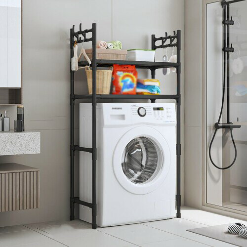 洗濯機うえ収納ラック バスルーム収納ラック 2段 洗濯機上収納棚 組立簡単 設置簡単 省スペース (黒)