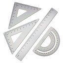 Paizizi 定規セット アルミ 直尺 18cm 半円分度器 三角定規 直定規 尺子套装 製図 耐久性 金属 学用品 小学生 教師 文房具 事務用 4点セット