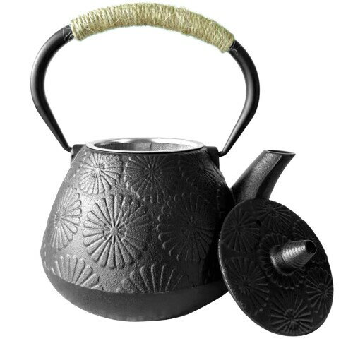 HwaGui 南部鉄器 鉄瓶 鉄器 ?? 急須 おしゃれ ih 鉄やかん 鉄分補給 鉄びん 散茶泡だて器 1000ml (花)