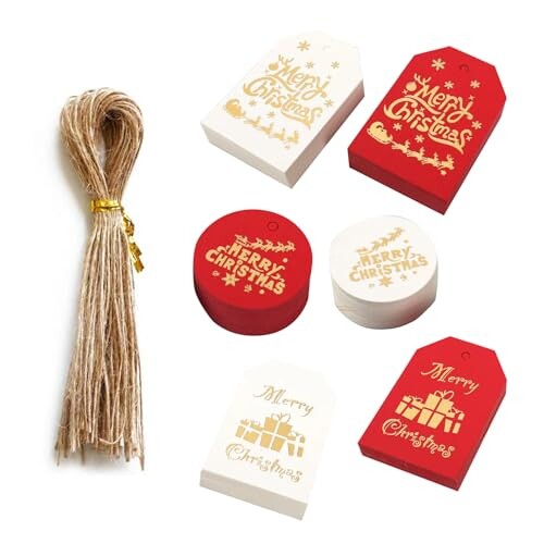 サンキュータグ 長方形 丸ハート100枚 クラフトタグ クリスマス Merry Christmas 値札 糸付き下げ札 麻糸付き パーティー 撮影用 ギフトタグ...
