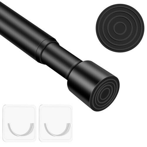 シャワーカーテンロッド 錆びない 滑り止め 調節可能 突っ張りカーテンロッド ドリル不要 高耐久 スプリングテンション 16TD15-54BLKx1