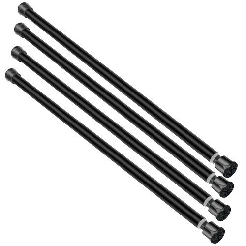 シャワーカーテンロッド 錆びない 滑り止め 調節可能 突っ張りカーテンロッド ドリル不要 高耐久 スプリングテンション 13TD12-20BLKx4