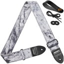(Amumu) Guitar Strap フロックベルベットギターストラップ マイクロファイバーレザーエンド付きアコースティックギター、ベースギター、エレキギターに対応 - シルバー