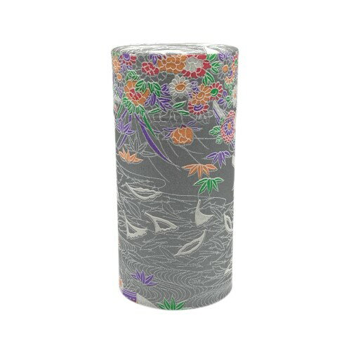 野口熊太郎茶園 茶筒 茶缶 大容量 200g 和紙貼 中蓋付き 水辺の花 銀 シルバー 日本製 おしゃれ