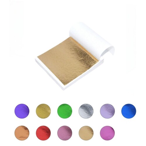 Polemera 金箔 ヘア用 髪飾り 成人式 金粉 8x8.5cm 100枚 模造金箔 金箔ヘア用 銀箔 髪用 髪飾り フレーク ヘアメイク ヘアアレンジ 成人式 結婚式 卒業式 七五三 ジェルネイル セルフネイル DIY