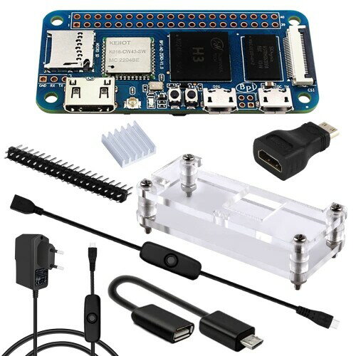 GeeekPi Banana Pi BPI M2 ZERO ボード コンプリート キット、アクリル ケース、3-in-1 ケーブル、ピン ヘッダー、スイッチ付き +5V 2.5A 電源、ヒートシンクを含む BPI-M2 ゼロ: クアッド コ...