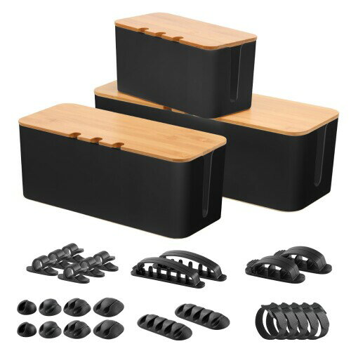 ケーブルボックス 電源タップ コンセント隠し 配線ボックス コードケース 整理用 配線すっきり 充電ケーブル 収納 コードまとめ ケーブルホルダー20点・収束バンド5本付き(3個セット ブ