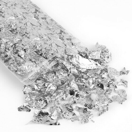 Polemera 銀箔 ヘア用 髪飾り 成人式 ネイル用 5g/10g 模造銀箔 銀箔ヘア用 髪用 髪飾り 銀箔フレーク ヘアアレンジ 成人式 結婚式 卒業式 セルフネイル DIYジュエリー レジン デコ (5g 銀箔)