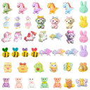 SUNNYCLUE 1セット100個10種 アクリルカボション カボション 熊 蜂 うさぎ チャーム 犬 兎 鹿 樹脂製 レジンカボション ヘアピンパーツ ブロ...