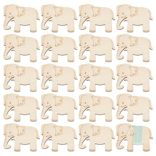 BENECREAT 20枚 糸巻き台紙 木製 糸巻き 愛らしいエレファント 厚さ3.5mm 刺繍糸 巻き取り 59*47mm 糸..
