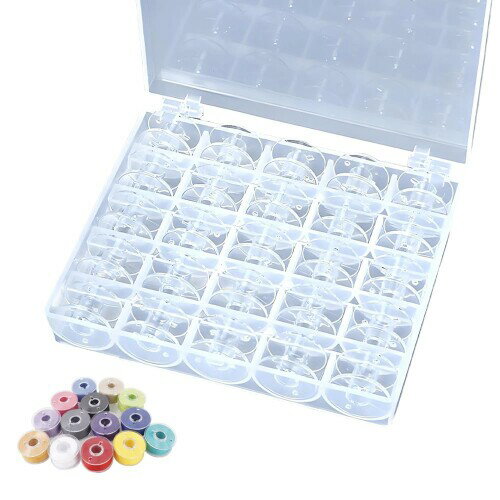 LYHMHAMY 透明ミシンボビン プラスチック製ボビン 50個セット 収納ボックス2個付き 繰り返し使える ミ..