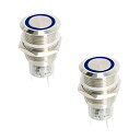 Ohamtes 瞬間的な押しボタンスイッチ 3V 6V 防水ステンレス鋼金属 3/4" 取り付け穴 青 LED SPST スイッチ、電気機器用, 2個、平らな