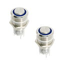 Ohamtes 瞬間的な押しボタンスイッチ 3V 6V 防水ステンレス鋼金属 3/4" 取り付け穴 青 LED SPST スイッチ、電気機器用, 2個、高い