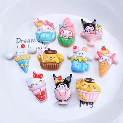 デコパーツ 可愛いデコ素材 キャラクター 樹脂 レジン カボション 手芸素材 かわいい 飾り 手作り DIY ネイルアート スマホデコ チャームパーツ キッズ 大人 (30個入り(10種類各3個）)