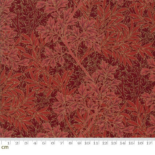 Moda 7317-15m 植物柄 フォリッジ シーチング Best of Morris 生地 手芸用 メタリック加工 レッド (生地巾110cm×100cm)