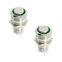 Ohamtes 瞬間的な押しボタンスイッチ 3V 6V 防水ステンレス鋼金属 3/4" 取り付け穴 緑 LED SPST スイッチ、電気機器用, 2個、高い