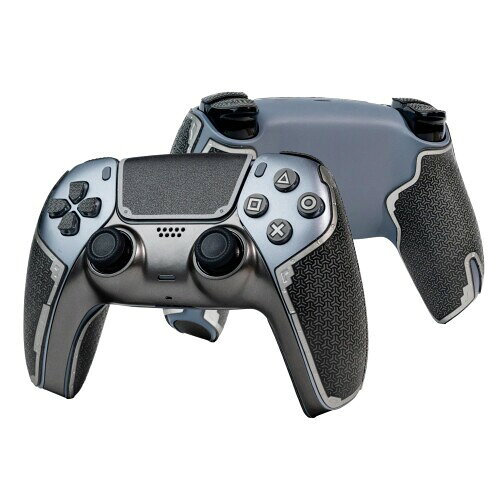 SHADOW BOOLT製 PS5 DualSense用コントローラーグリップ、スキンキット、滑り止め、多素材テクスチャー、汗吸収、事前カットグリップテープ（メタリックグレー＆シルバー、ガーディアンシ