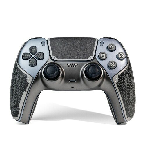 アルメリアセカンドストアのSHADOW BOOLT製 PS5 DualSense用コントローラーグリップ、スキンキット、滑り止め、多素材テクスチャー、汗吸収、事前カットグリップテープ（メタリックグレー＆シルバー、ガーディアンシ｜アングル2
