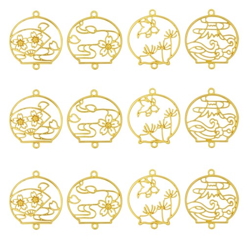 レジン枠 空枠 MUNCVY フレーム パーツ ゴールド 風鈴 12個 セット uvクラフト 大量 カン付き セッティング アクセサリーパーツ から枠 ペンダント ハンドメイド 手作り uvレジン