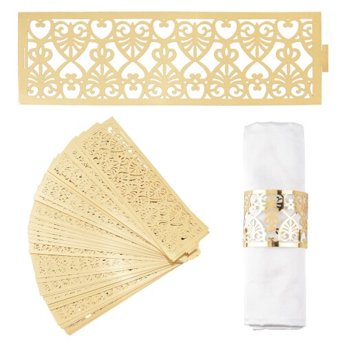 URROMA反射ゴールドナプキンリングクリスマスナプキンバックル中空ハートナプキン留め金テーブルダイニングルーム感謝祭パーティー装飾用50個