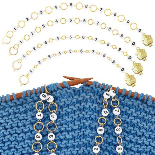 BENECREAT 4本 段数マーカーチェーン 4サイズセット 合金羊チャーム ステッチマーカー ステッチマーカーチャーム かぎ針編み用ローカウンター 段かぞえマーカーセット 編み物ツール 収納