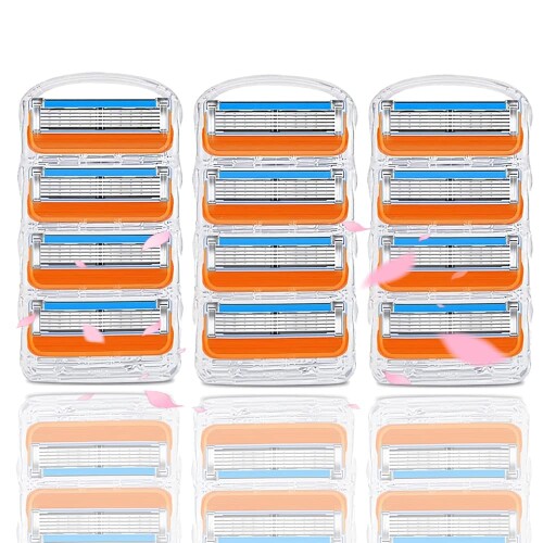 Ptydectaメンズカミソリ刃&カートリッジ プログライド 替刃 Fusion交換刃です 5段刃です Fusion互換性があります (オレンジ 12個入り)