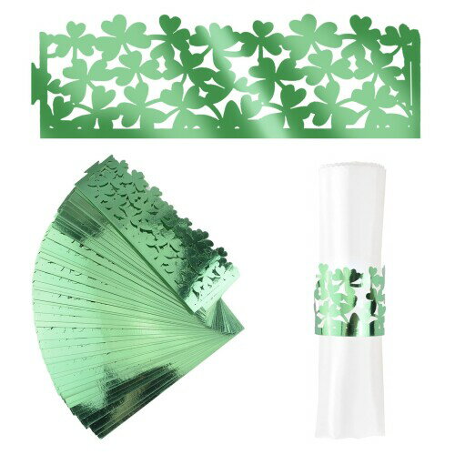 URROMAナプキンリング,ミラーグリーンクローバーナプキン留め金ウェディングナプキンラップバンドペー..