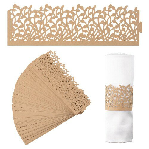 URROMA50個クラフト紙ナプキンリングヴィンテージツリーブランチナプキン留め具中空ナプキンバックルクリスマス感謝祭記念日ディナー装飾用